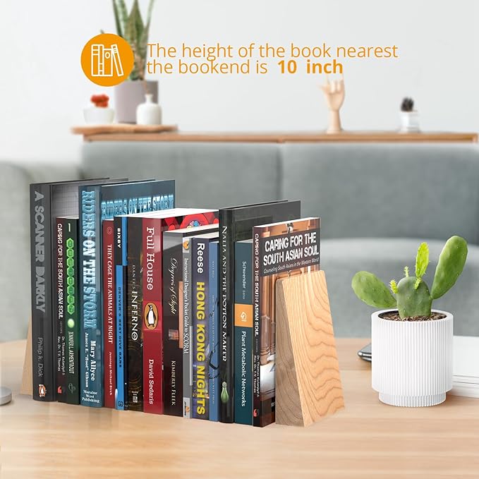 Ash Wood Book Ends Heavy Duty Handmade Book Ends for Shelves Decorative Bookends to Hold Heavy Books (Ash Wood Small)