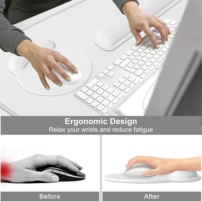 Dapesuom Large Gaming Mouse Pad, Mouse Pads with Wrist Rest Wrist Support, 4in1 Big XXL Desk Mat Desk Pad + Ergonomic Mousepad + Memory Foam Keyboard Mat Wrist Rest + Coaster Set for Computer, Gray