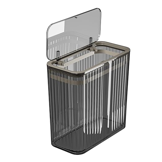 Bathroom Trash Can with Lid, 3.5 Gallon/15 Liter Small Wastebasket with Press Top Lid, Plastic Garbage Can with Pop-Up Lids, Slim Trash Bin Clear Garbage Container Bin for Bathroom, Kitchens