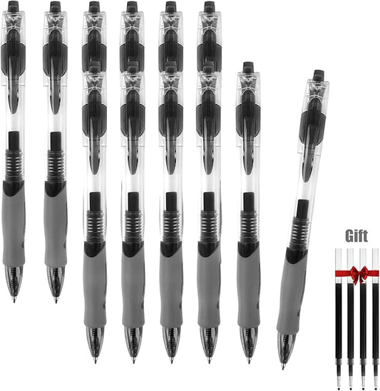 Innertone Black Gel Pens,12 Pcs Retractable Fine Point 0.7mm with 4 Refills,Black Pen，Featuring Smooth Writing and Quick-Drying Ink, Suitable for Women, Men, Journaling, School, and Office Use