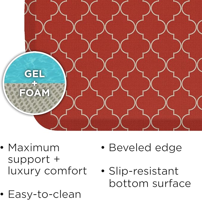 GelPro Elite Premier Anti-Fatigue Kitchen Comfort Floor Mat, 20x72, Trellis Red Chile Stain Resistant Surface with Therapeutic Gel and Energy-Return Foam for Health & Wellness
