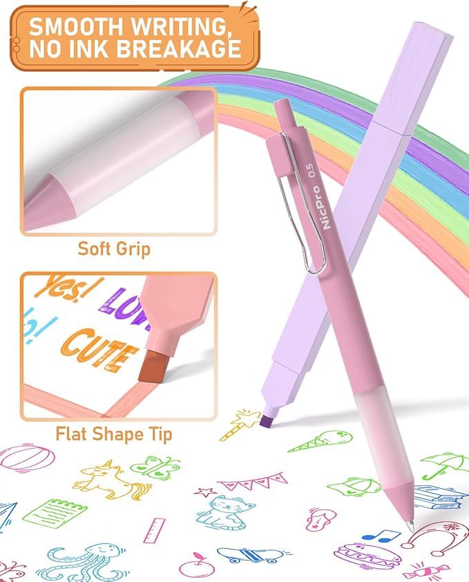 Nicpro 33PCS Aesthetic Highlighter and Gel Pen set with Case, 12 Bible Highlighters & Cute Pens Refills With Soft Ink & Tip, No Bleed Quick Dry for Bible Study Journaling Planner Notes School Supplies