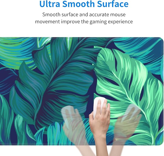 Tropical Palm Leaves Mouse pad, Hawaii Beach Jungle Leaves Mouse pad Palm Leaves Floral Mousepad Green Tropical Leaves Mouse Mat Mouse Pad for Computers Laptop Office, 31.5"x12"x0.12"