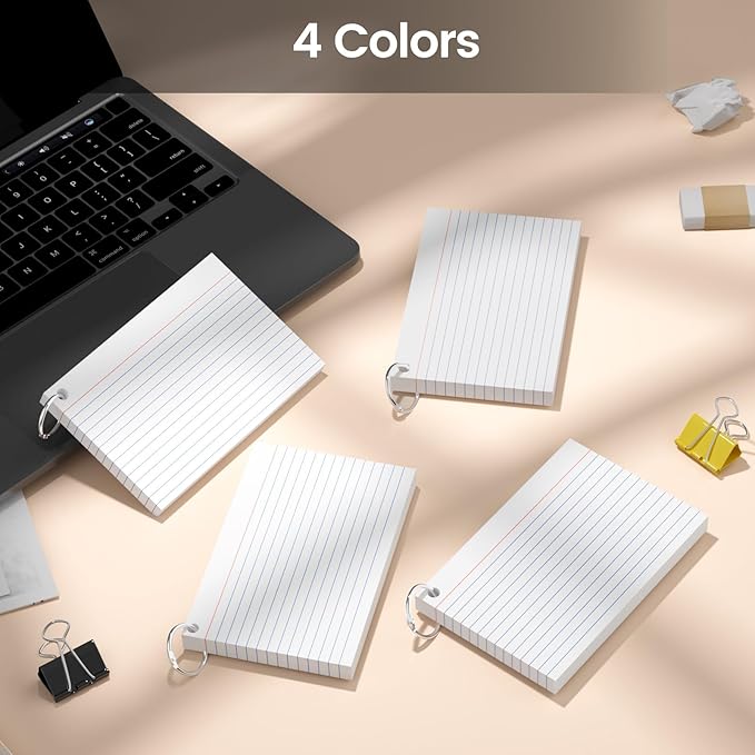 160-Pack White Index Cards 4x6 Inch w/Key Ring – 180gsm Heavyweight Flashcards – Flash Cards Study & Note Cards – Perfect for Study, Notes & Memory, Students School Supplies