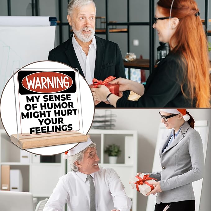 Funny Office Gifts for Men Women, Warning My Sense of Humor Might Hurt Your Feelings Acrylic Decorative Sign, Funny Sarcastic Gifts for Coworker