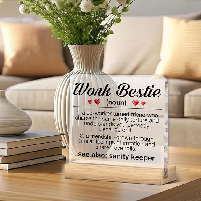 Work Besties Gifts for Women, Work Bestie Gifts for Retirement Leaving Going Away New Job, Work Bestie Definition Acrylic Desk Sign Decor