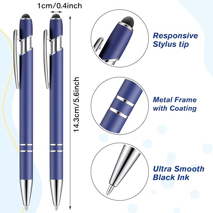 Zonon 38 Pieces Rubberized Ballpoint Pen with Stylus Tip Stylish Metal Pen Capacitive Styli with Soft Rubberized Grip, Black Ink for Most Devices(Dark Blue)
