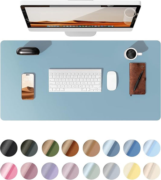 YSAGi Leather Desk Protector, Office Mat, Large Mouse Mat, Non-Slip PU Leather Blotter, Laptop Pad, Waterproof Writing Pad for Office and Home (Ice Blue, 35.4" x 17")