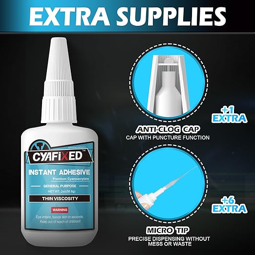 Super Glue Liquid, Instant Clear Cyanoacrylate Thin Viscosity Adhesive, Food Safe CA Glue for Shoe Sole Repair Leather Ceramic Plastic Glass Metal Wood Aquarium Porcelain Rubber Pottery Model Craft