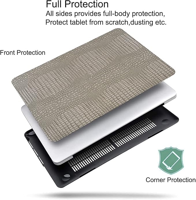 DTangLsm Compatible with Crocodile MacBook Air 13 inch Case 2022 2021-2018 M1 A2337 A2179 A1932, Crocodile Skin Alligator PU Leather Hard Shell Case and Keyboard Cover, Silver