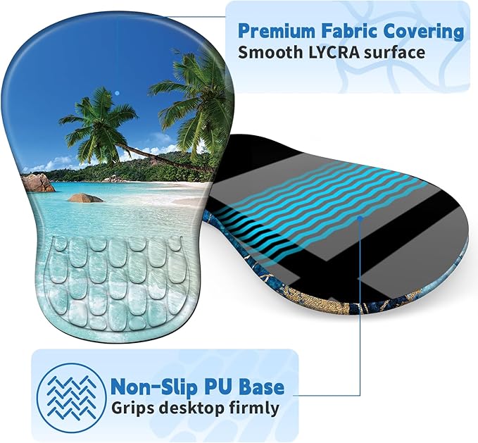 YIWEI Ergonomic Mouse Pad with Wrist Rest Support, Mousepad with Comfortable Memory Foam Wrist Rest and Non-Slip PU Base for Pain Relief, Computer, Laptop, Office, Home (Beach)