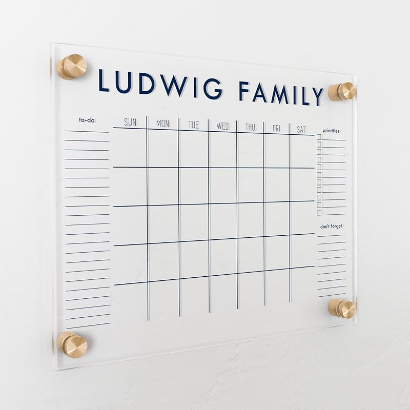 Personalized Clear Acrylic Calendar for Wall, Calendar Whiteboard for Wall, Dry Erase Wall Calendar, Wall Calendar Organizer System for Home (Block, Navy, 14"W x 11"H)
