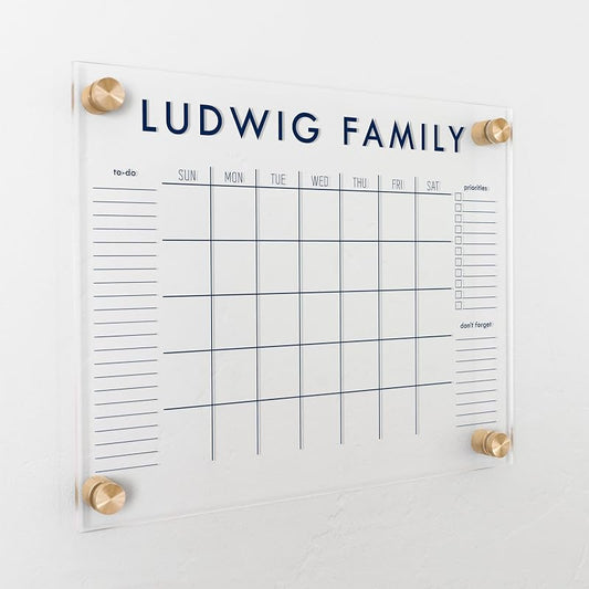 Personalized Clear Acrylic Calendar for Wall, Calendar Whiteboard for Wall, Dry Erase Wall Calendar, Wall Calendar Organizer System for Home (Block, Navy, 14"W x 11"H)