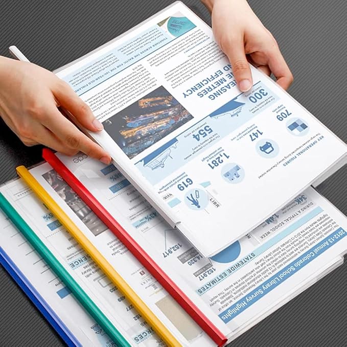 JOERSH 5Pcs Clear Report Covers with Sliding Bar, 40 Sheet Capacity Plastic Binder Paper Protector, Report Folders with Clear Cover for Resume File Documents, 5 Colors