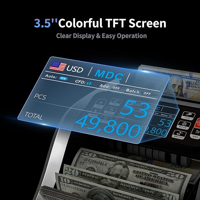 Aneken N60 Mixed Denomination Money Counter Machine, Value Counting, UV/MG/IR/DD Counterfeit Detection, 3.5" TFT Display Cash Counting Machine, Printer Enabled Bill Counter for Business