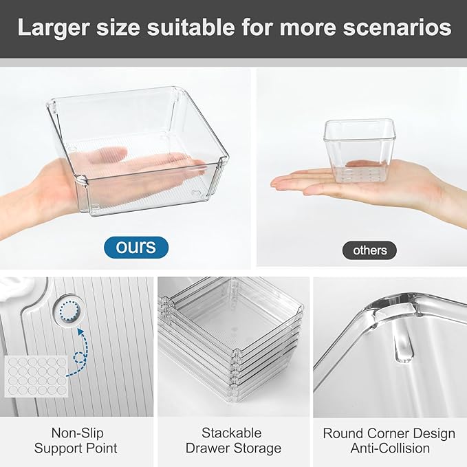 9 Pack Large Plastic Drawer Organizers Set, Clear Drawer Organizer Bins for Desk, Bathroom, Kitchen, Utensils, 3 Size Versatile Acrylic Drawer Organizer Trays