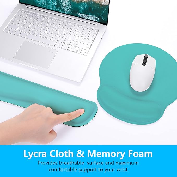 Dapesuom Keyboard Wrist Rest and Mouse Pad with Wrist Support, Cute Memory Foam Cushion for Keyboard and Mouse Set, Ergonomic Desktop Pad Rests with Non Slip Base for Easy Typing & Pain Relief, Green