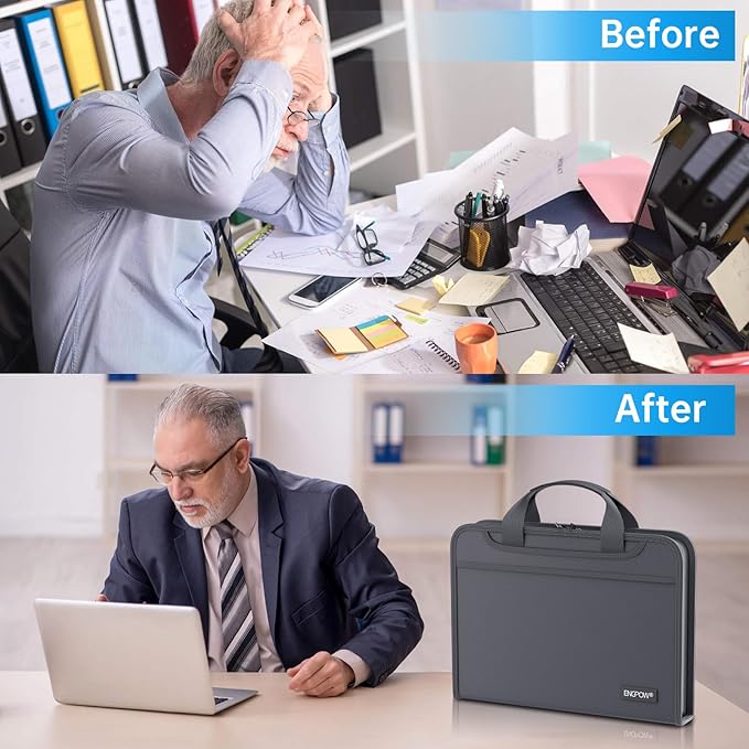 ENGPOW Accordion File Organizer,Fireproof Expanding File Folder with Multi Pockets,13 Pockets Document Organizer Bag with Handle & Labels,Portable Home Travel Safe Storage for Letter A4 Files,Gray