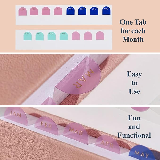 Erin Condren Monthly Adhesive Tabs, 12 Months of Adhesive Tabs for Yearly Planning, Use Them to Tab Undated Planners and Add a Pop of Color