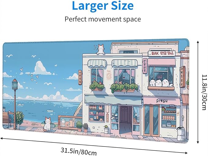 Cute Kawaii Gaming Mouse Pad Desk Pad Anime Street Aesthetics Large Gaming Mouse Mat with Stitched Edges,Non-Slip Waterproof Rubber Base Mous Mat Office Computer Keyboard Laptop Home 31.5"x11.8"