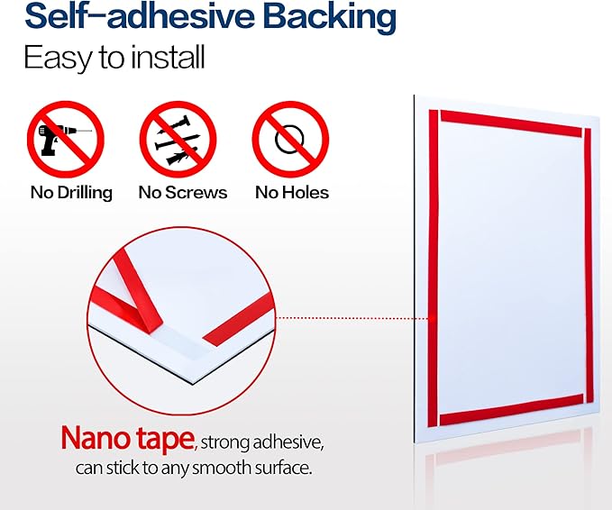 Acrylic Sign Holder 8.5x11 Wall Mount - 5 Pack Adhesive Frames, Magnetic Frame, Document & Picture Holder for Wall, Door, Glass Acrylic Frame with Strong Magnetic Sign Holder