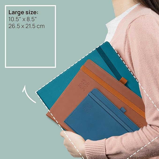 POPRUN Planner 2025-2026 (Large - 8.5'' x 10.5'') Academic Weekly Calendar (July 2025 - June 2026) with Hourly Time Slots, Monthly Tabs, 100GSM Thick Papers, Leather Soft Cover - Pacific Green