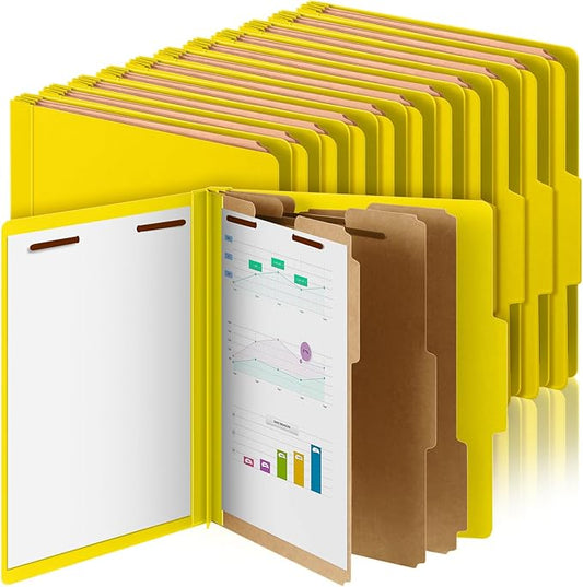 Skyygemm 24 Pcs Classification Folders Letter Size, 3 Divider Pressboard File Folder with Fasteners, Expanding File Organizer Bulk for Teachers, Clergy, Office, Church, Christmas Donations (Yellow)