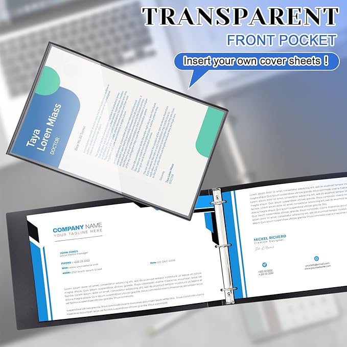 4 Pcs 11 x 17 Inch View Binders with Cover Pocket 2 Inch 3 Rings Heavy Duty View D Ring Binders Economy Holds 11" x 17" Paper for Artwork Blueprints, Office, Home, Work Places (Black)