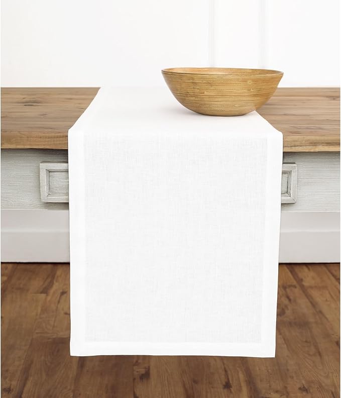 Solino Home Linen White Table Runner 90 Inches Long - 100% Pure Linen 14 x 90 Inch Table Runner for Dining, Fall, Autumn, Winter, Thanksgiving, Christmas, Holiday - Fete