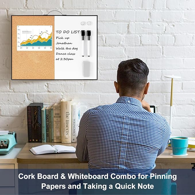 TSJ OFFICE Small Whiteboard Cork-Board - 12" X 16" Portable Aluminum Black Framed Magnetic Dry Erase Board for Wall, Small Bulletin Cork Board with Holder for Office, Home and School