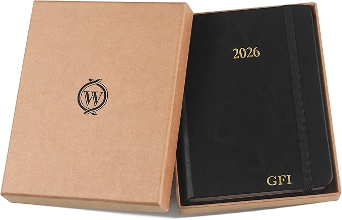 Wykeham's Executive 2026 Daily Journal Planner – US Public Holidays & Format – Customization Available (Personalized Black, 6”×4.5”)