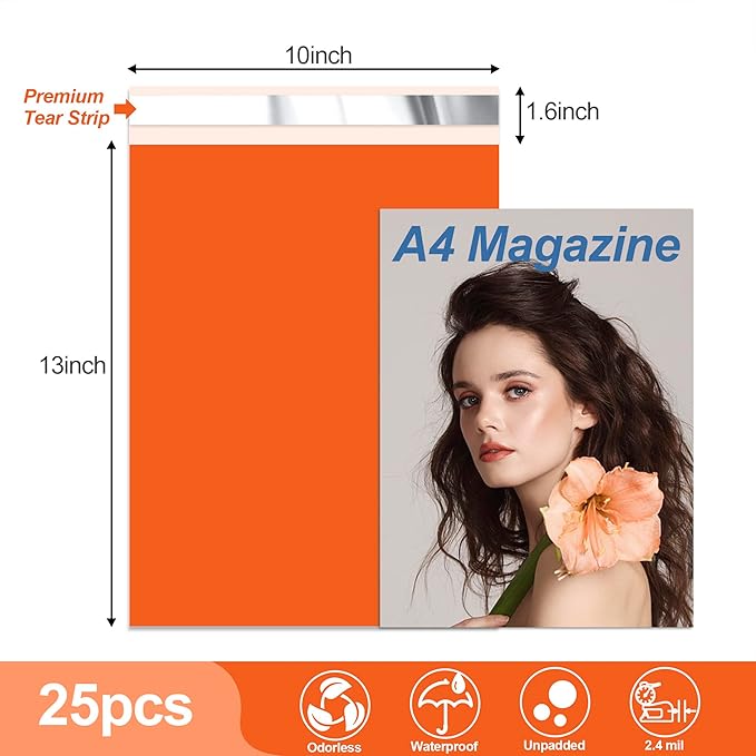 JinRuiKJ Thank You Poly Mailer 10x13 Inch 25 PCS, Shipping Bags for Clothing, Packaging Bags for Small Business, Strong Adhensive, Waterproof and Tear-Resistant Mailing Envelopes, Orange
