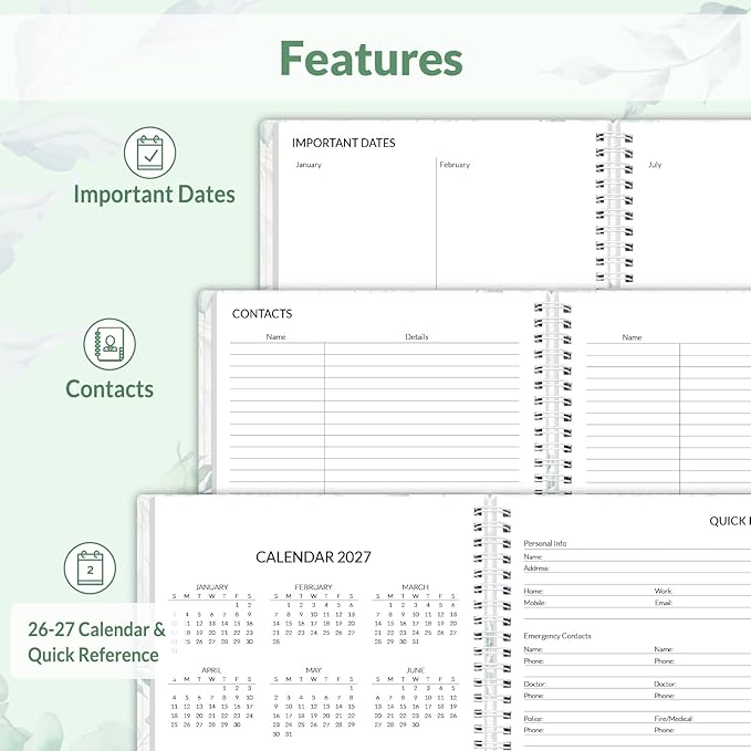 SUNEE 2026 Weekly and Monthly Planner - January 2026-December 2026, 8.5"x11" Half Weekly Half Note, Daily Agenda Planner with PVC Waterproof Cover, Monthly Tab, Note, Pockets, Bookmark, Leaf