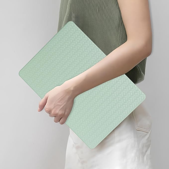DTangLsm for Woven MacBook Air 13 inch Case M4 2025 2024 2023 2022 A3240 M3 A3113 M2 A2681, Woven Fabric Elegant Texture Leather Hard Shell Cover for MacBook Air 13.6 inch Case & Keyboard Cover, Green