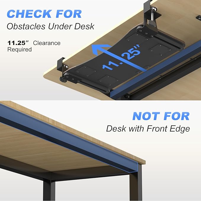suptek Keyboard Tray Under Desk Pull Out with C Clamp Mount, Computer Keyboard & Mouse Tray, 25.6 (30 Including Clamps) x 11.8 inch Slide-Out Platform Computer Drawer for Typing, DSF1C