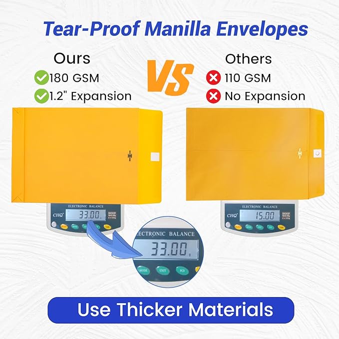 9x12 Expanding Manila Envelopes with Clasp 25 Pack, Goefun 180 GSM Heavyweight Expandable Manilla Folders 8.5 x 11 Letter Size, 1.2'' Expansion, for Home Office Business Storage and Organizing