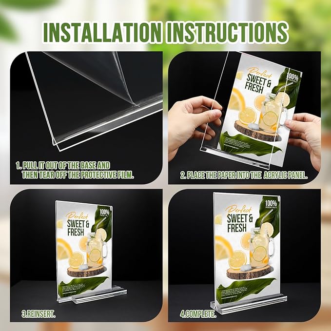 Acrylic Sign Holder 5x7, 25 Pack Clear Double Sided Table Menu Vertical Display, Plastic Flyer Display Stand, Paper photo Plastic Sign Frame Suitable for Restaurants Office Store Hotels, Show Fair
