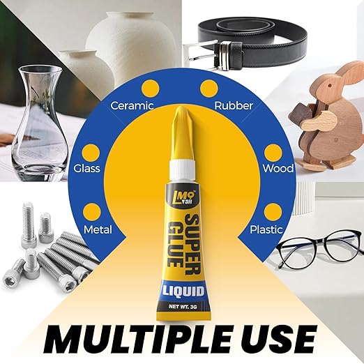 Super Glue 12x3g Liquid CA Glue, Clear Cyanoacrylate Adhesive Single Use for Shoe Sole Repair Ceramic Plastic Model Metal Wood Aquarium Leather Pottery Glass, Food Safe Strong and Instant Bonding