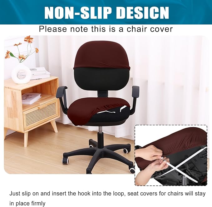 Smiry Stretch Printed Office Computer Chair Covers, Universal Washable Removable Desk Rotating Chair Slipcovers Protector, Seat + Backrest Cover - Chocolate