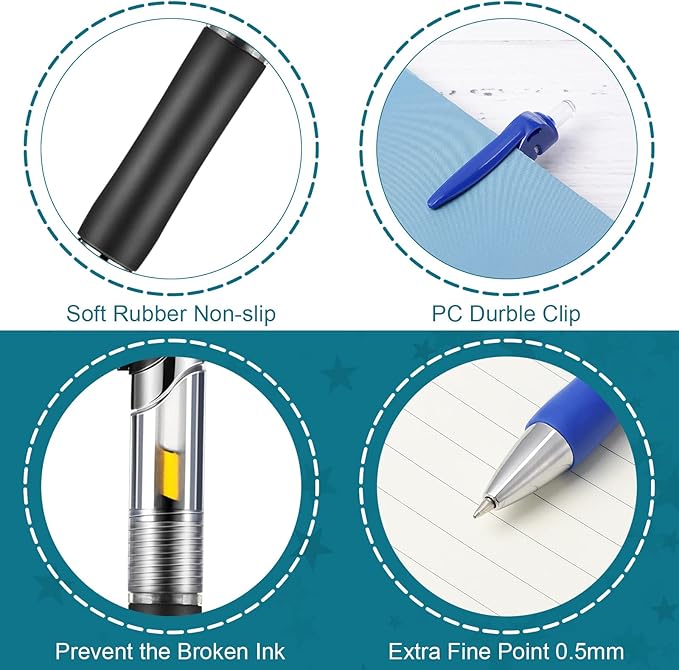 Spakon 200 Pieces Gel Pens Bulk Retractable Ink Ballpoint Pen Bulk Rolling Ball Medium Point 0.5mm Ballpoints with Soft Grip for Journal Writing Office Home(Blue, Red, Black)