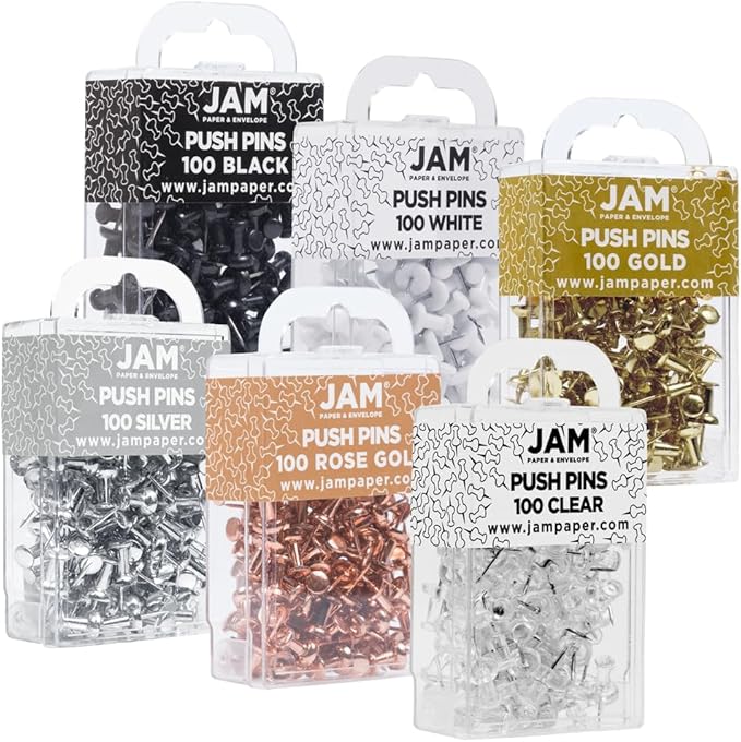 JAM PAPER Colorful Push Pins - Assorted Business Colors Thumb Tacks - 600/Pack