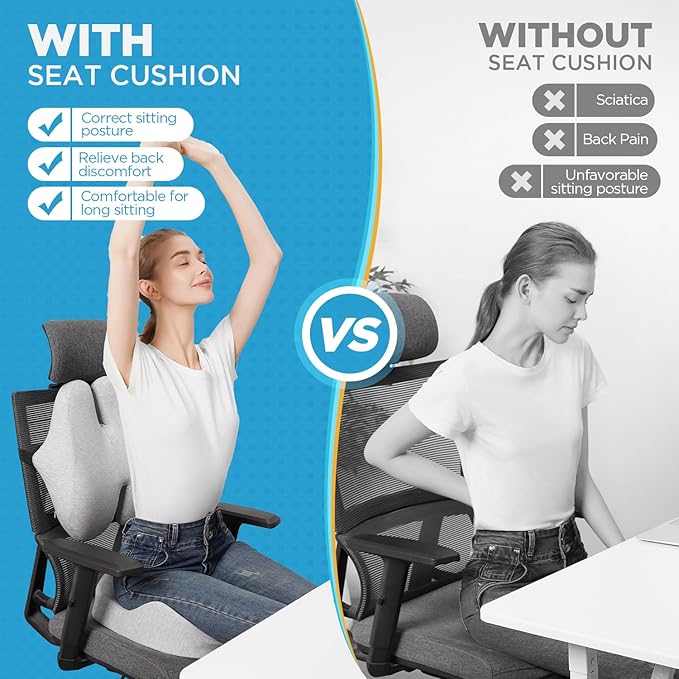 BEAUTRIP Seat Cushion & Lumbar Support Pillow for Office Chair, Car & Wheelchair - Ergonomic Coccyx Cushion for Tailbone, Sciatica & Back Pain Relief - Extra-Dense Charcoal Memory Foam Chair Cushions