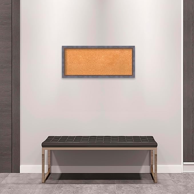 Amanti Art Natural Cork Board for Wall, 14x32 Vision Board with Blue Wood Frame, Medium Corkboard Office Decor for Home Organization, Modern Contemporary Corkboard Pinboard to display items for home