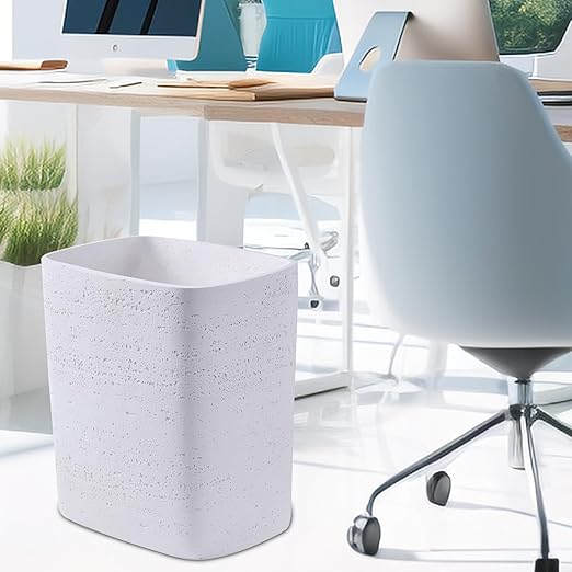 Polytree White Travertine Stone Bathroom Trash Can 1.8 Gallon(7 Liter) Small Kitchen Garbage Can,Living Room Bedroom Trash Can, Decor Wastebasket for Home Office
