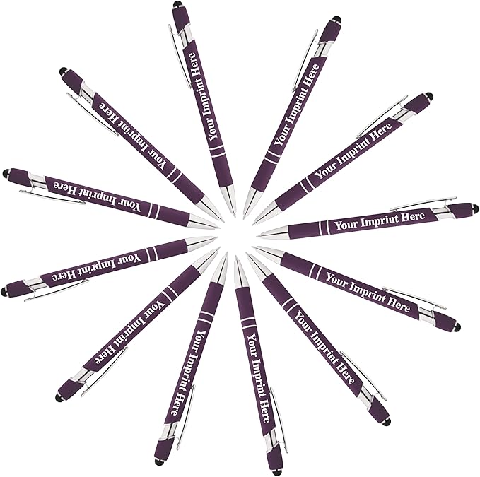Up to 500 Pcs Custom Pens Bulk | Rainbow of Colors | Soft-Touch Metal Black Ink Personalized with Name or Message (Purple, 12 pcs)
