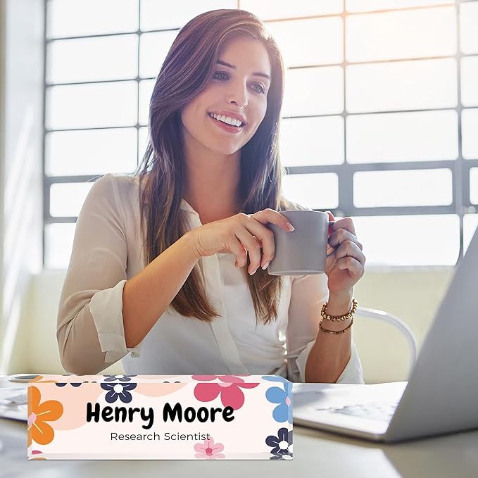 Custom Name Plate for Desk, Personalized Acrylic Office Name Sign with Name & Title, Elegant Desk Decor for Women Men, Employee Appreciation Gift (Colorful Flower)