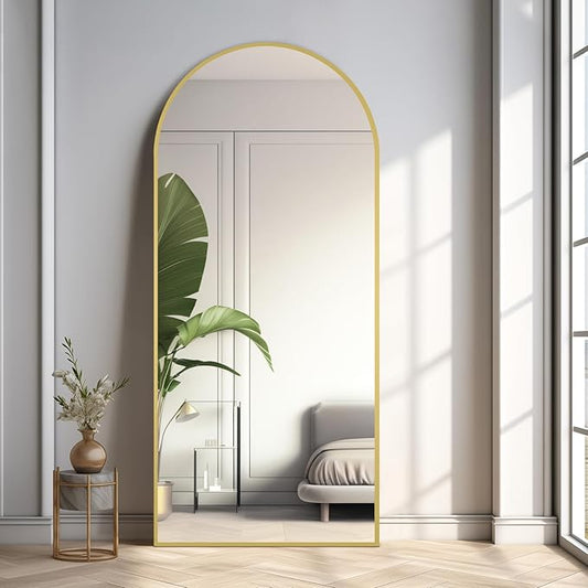 MELOMOIR 71"x32" Large Arched Mirror Full Length, Large Floor Mirror for Bedroom, Living Room, Gym - Free Standing Hanging or Leaning - Gold Frame