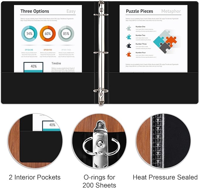 COMIX Sturdy 3 Ring Binder 1 inch with Clear View Cover, 1" Round Ring View Binder, PVC-Free, 200 Sheets Capacity of US Letter Size Paper, Office ＆ School Supplies, Pack of 12 (Black)