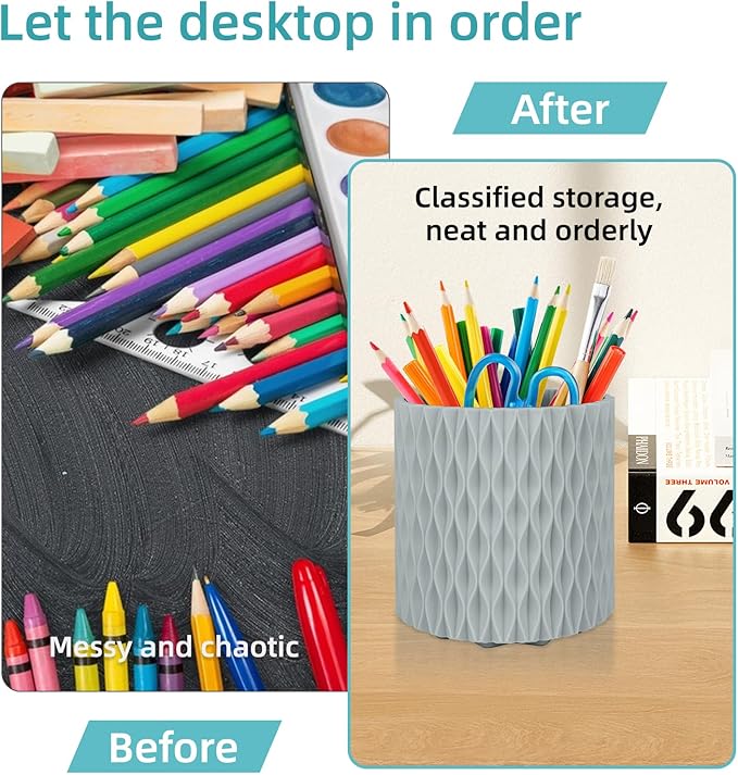 Grey Pen Holder for Desk, 360 Degree Rotating Desk Organizer with 5 Compartments, Pen Pencil Makeup Brush Holder, Cosmetics Lipsticks Pen Organizer for Home Office School