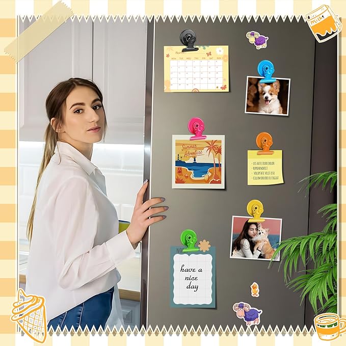 12pack Fridge Magnets Refrigerator Magnets Magnetic Clips Heavy Duty Detailed List Display Paper Fasteners on Home& Office & Teacher Must Haves Classroom Organization (Multicolored, 12)